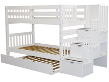 Load image into Gallery viewer, Bunk Beds Twin over Twin Stairway White + Trundle