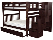 Load image into Gallery viewer, Bunk Beds Full over Full Stairway Cappuccino + Trundle