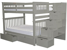 Load image into Gallery viewer, Bunk Beds Full over Full Stairway Gray + 2 Extra Drawers
