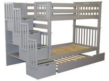 Load image into Gallery viewer, Bunk Beds Tall Twin over Twin Stairway Gray + Trundle