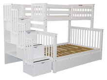 Load image into Gallery viewer, Bunk Beds Twin over Full Stairway White + 2 Extra Drawers
