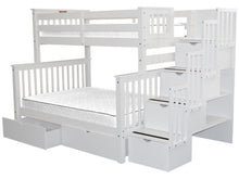 Load image into Gallery viewer, Bunk Beds Twin over Full Stairway White + 2 Extra Drawers