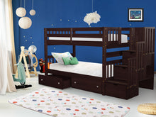 Load image into Gallery viewer, Bunk Beds Twin over Twin Stairway Cappuccino + 2 Extra Drawers