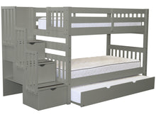 Load image into Gallery viewer, Bunk Beds Twin over Twin Stairway Gray + Trundle