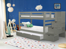 Load image into Gallery viewer, Bunk Beds Twin over Twin Stairway Gray + Trundle