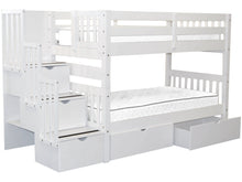 Load image into Gallery viewer, Bunk Beds Twin over Twin Stairway White + 2 Extra Drawers