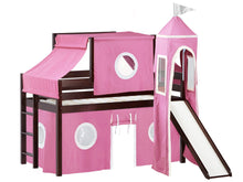 Load image into Gallery viewer, JACKPOT! Princess Twin Low Loft Bed in CHERRY with Slide, Pink & White Tent