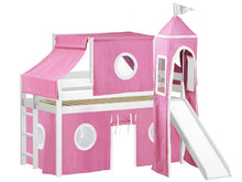 Load image into Gallery viewer, JACKPOT! Princess Twin Low Loft Bed in WHITE with Slide, Pink & White Tent