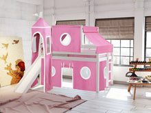 Load image into Gallery viewer, JACKPOT! Princess Twin Low Loft Bed in WHITE with Slide, Pink & White Tent
