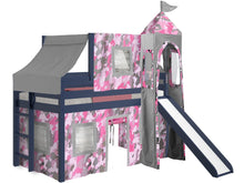 Load image into Gallery viewer, JACKPOT! Princess Twin Low Loft Bed in BLUE with Slide, Pink Camo Tent