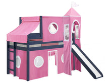 Load image into Gallery viewer, JACKPOT! Princess Twin Low Loft Bed in BLUE with Slide, Pink & White Tent