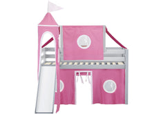 Load image into Gallery viewer, JACKPOT! Princess Twin Low Loft Bed in GRAY with Slide, Pink & White Tent