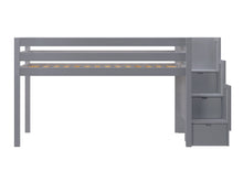 Load image into Gallery viewer, JACKPOT! Contemporary Twin Low Loft Bed with Stairway, Gray