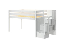 Load image into Gallery viewer, JACKPOT! Contemporary Twin Low Loft Bed with Stairway, White
