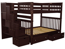 Load image into Gallery viewer, Bunk Beds Full over Full Stairway Cappuccino + 2 Extra Drawers
