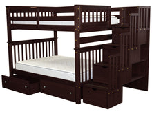 Load image into Gallery viewer, Bunk Beds Full over Full Stairway Cappuccino + 2 Extra Drawers
