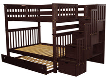 Load image into Gallery viewer, Bunk Beds Full over Full Stairway Cappuccino + Full Trundle
