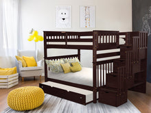 Load image into Gallery viewer, Bunk Beds Full over Full Stairway Cappuccino + Trundle
