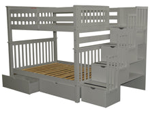 Load image into Gallery viewer, Bunk Beds Full over Full Stairway Gray + 2 Extra Drawers
