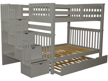 Load image into Gallery viewer, Bunk Beds Full over Full Stairway Gray + Full Trundle
