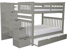 Load image into Gallery viewer, Bunk Beds Full over Full Stairway Gray + Full Trundle
