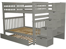 Load image into Gallery viewer, Bunk Beds Full over Full Stairway Gray + Trundle
