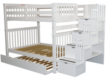 Load image into Gallery viewer, Bunk Beds Full over Full Stairway White + Full Trundle
