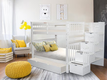 Load image into Gallery viewer, Bunk Beds Full over Full Stairway White + Trundle
