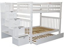 Load image into Gallery viewer, Bunk Beds Full over Full Stairway White + Trundle
