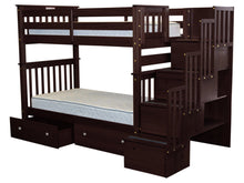 Load image into Gallery viewer, Bunk Beds Tall Twin over Twin Stairway Cappuccino + 2 Drawers
