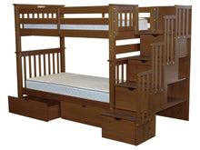 Load image into Gallery viewer, Bunk Beds Tall Twin over Twin Stairway Expresso + 2 Drawers
