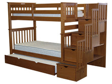 Load image into Gallery viewer, Bunk Beds Tall Twin over Twin Stairway Expresso + Trundle
