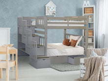 Load image into Gallery viewer, Bunk Beds Tall Twin over Twin Stairway Gray + 2 Drawers
