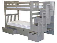 Load image into Gallery viewer, Bunk Beds Tall Twin over Twin Stairway Gray + 2 Drawers
