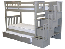 Load image into Gallery viewer, Bunk Beds Tall Twin over Twin Stairway Gray + Trundle
