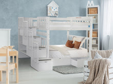 Load image into Gallery viewer, Bunk Beds Tall Twin over Twin Stairway White + 2 Drawers
