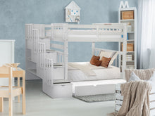 Load image into Gallery viewer, Bunk Beds Tall Twin over Twin Stairway White + Trundle
