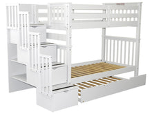 Load image into Gallery viewer, Bunk Beds Tall Twin over Twin Stairway White + Trundle
