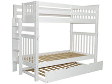 Load image into Gallery viewer, Bunk Beds Tall Twin over Twin End Ladder White + Trundle
