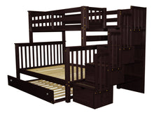 Load image into Gallery viewer, Bunk Beds Twin over Full Stairway Cappuccino + Full Trundle

