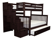 Load image into Gallery viewer, Bunk Beds Twin over Full Stairway Cappuccino + Full Trundle
