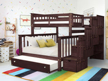Load image into Gallery viewer, Bunk Beds Twin over Full Stairway Cappuccino + Full Trundle
