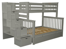 Load image into Gallery viewer, Bunk Beds Twin over Full Stairway Gray + 2 Extra Drawers
