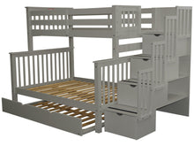 Load image into Gallery viewer, Bunk Beds Twin over Full Stairway Gray + Full Trundle
