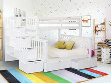 Load image into Gallery viewer, Bunk Beds Twin over Full Stairway White + 2 Extra Drawers
