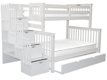 Load image into Gallery viewer, Bunk Beds Twin over Full Stairway White + Full Trundle
