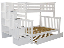 Load image into Gallery viewer, Bunk Beds Twin over Full Stairway White + Trundle
