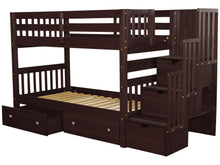 Load image into Gallery viewer, Bunk Beds Twin over Twin Stairway Cappuccino + 2 Extra Drawers

