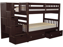 Load image into Gallery viewer, Bunk Beds Twin over Twin Stairway Cappuccino + 2 Extra Drawers
