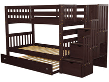Load image into Gallery viewer, Bunk Beds Twin over Twin Stairway Cappuccino + Trundle
